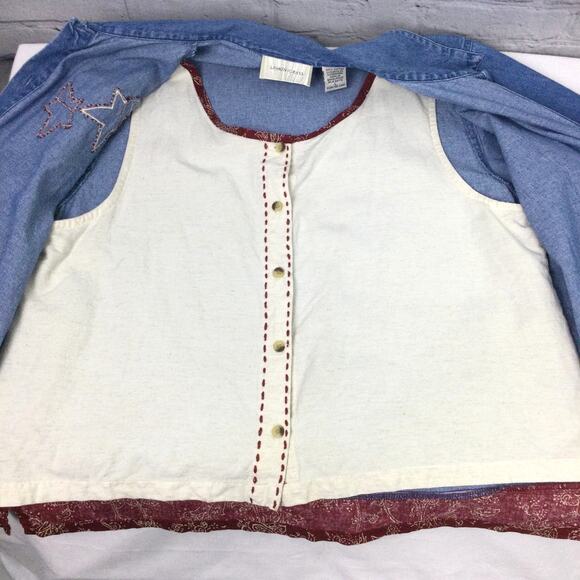 Lemon Grass VTG Chambray Farmcore Patch Short Sleeve Blue Collared Shirt Large - Picture 6 of 14